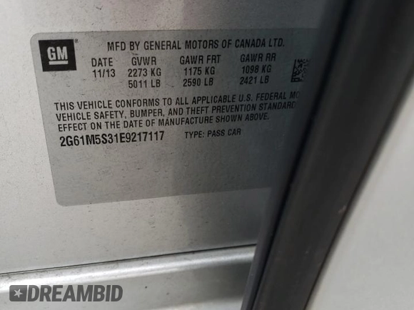 2014 Cadillac XTS Luxury with VIN 2G61M5S31E9217117, listed as a Copart auction lot 49659075 with 104,988 mi miles and Salvage Title. Bid and sale history available at DreamBid. Image 14.