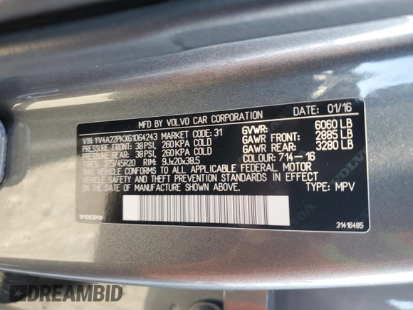 2016 Volvo XC90 T6 Momentum with VIN YV4A22PKXG1064243, listed as a Copart auction lot 47704525 with 112,126 mi miles and Clean Title. Bid and sale history available at carsss.com. Image 13.