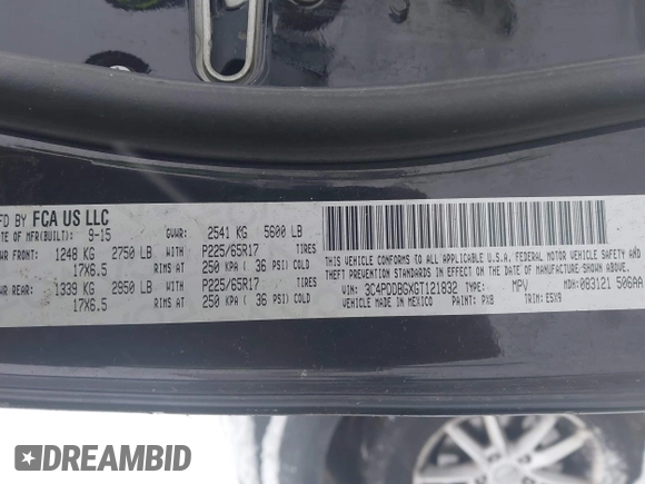 2016 Dodge Journey SXT with VIN 3C4PDDBGXGT121832, listed as a IAAI auction lot 41234748 with 116,225 mi miles and . Bid and sale history available at DreamBid. Image 9.
