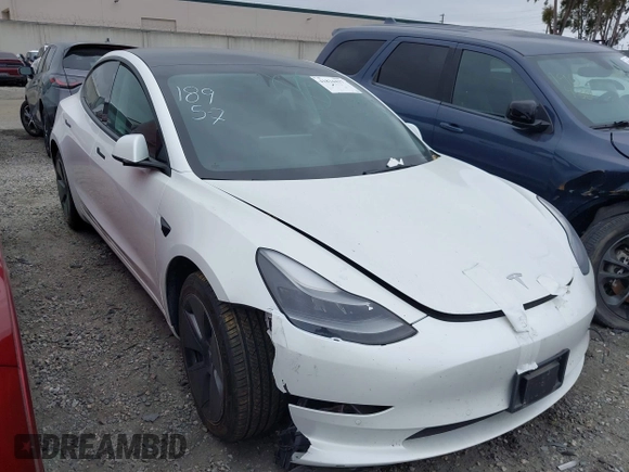 2022 Tesla Model 3 with VIN 5YJ3E1EA7NF108758, listed as a IAAI auction lot 41824437 with Not Provided miles. Bid and sale history available at carsss.com. Image 1.