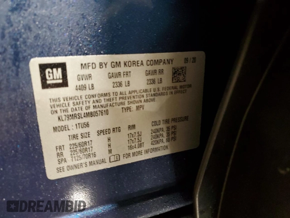 2021 Chevrolet TrailBlazer LT with VIN KL79MRSL4MB057610, listed as a Copart auction lot 39258124 with 35,808 mi miles and . Bid and sale history available at DreamBid. Image 12.