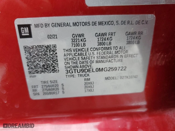 2021 GMC Sierra 1500 SLT with VIN 3GTU9DEL0MG259722, listed as a Copart auction lot 46401355 with 27,416 mi miles and Salvage Title. Bid and sale history available at carsss.com. Image 12.