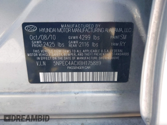 2011 Hyundai Sonata Limited z VIN 5NPEC4ACXBH175889, wystawiony jako IAAI lot #42387391 z przebiegiem 227 660 mil mil oraz . Historia ofert i sprzedaży dostępna na DreamBid. Obrazek 9.