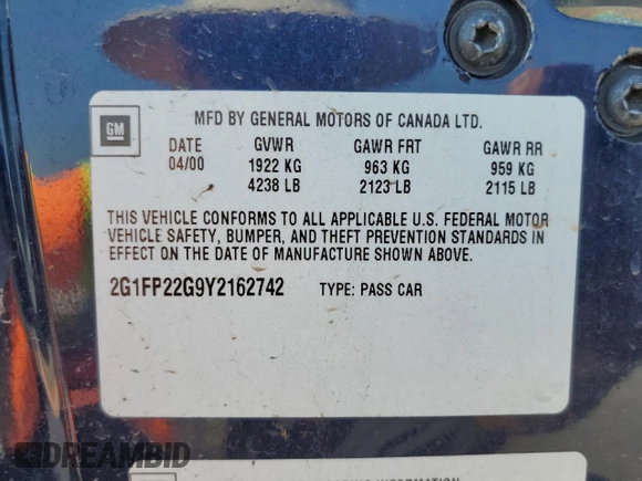 2000 Chevrolet Camaro Z28 z VIN 2G1FP22G9Y2162742, wystawiony jako Copart lot #62568574 z przebiegiem 87 834 mil mil oraz Szkoda całkowita • Salvage title. Historia ofert i sprzedaży dostępna na DreamBid. Obrazek 14.