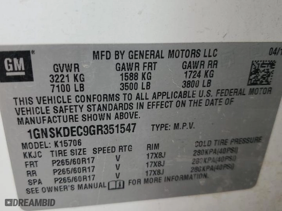 2016 Chevrolet Tahoe Commercial with VIN 1GNSKDEC9GR351547, listed as a Copart auction lot 70412524 with 130,010 mi miles and Clean Title. Bid and sale history available at carsss.com. Image 13.