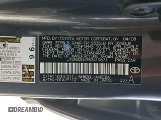 2008 Toyota Prius z VIN JTDKB20U983419671, wystawiony jako Copart lot #58446135 z przebiegiem Nie podano mil oraz Szkoda całkowita • Salvage title. Historia ofert i sprzedaży dostępna na DreamBid. Obrazek 12.