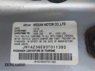 2003 Nissan 350Z Touring with VIN JN1AZ34E93T011392, listed as a IAAI auction lot 42096385 with 83,429 mi miles and . Bid and sale history available at DreamBid. Image 9.