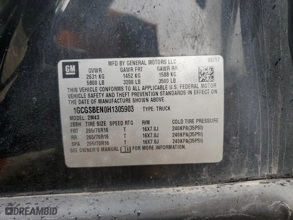 2017 Chevrolet Colorado 2WD WT with VIN 1GCGSBEN0H1305903, listed as a Copart auction lot 69403064 with 138,149 mi miles and Salvage Title. Bid and sale history available at carsss.com. Image 15.