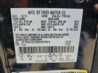 2013 Ford F-150 XL with VIN 1FTFW1ET3DFD77071, listed as a Copart auction lot 57410395 with 145,446 mi miles and Salvage title. Bid and sale history available at DreamBid. Image 13.