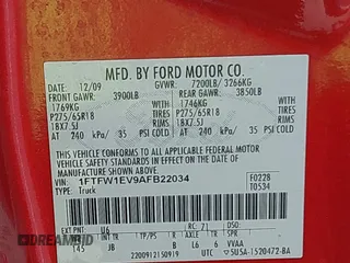 2010 Ford F-150 XL with VIN 1FTFW1EV9AFB22034, listed as a IAAI auction lot 42594401 with 162,835 mi miles and . Bid and sale history available at DreamBid. Image 9.