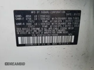 2022 Subaru Outback Premium с VIN 4S4BTACC2N3190896, выставлен на аукционе Copart как лот 62421885 с пробегом 61 958 миль миль и Списание • Salvage title. История ставок и продаж доступна на DreamBid. Изображение 13.