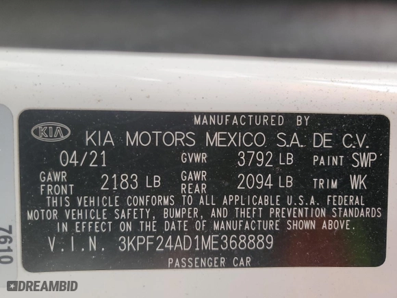 2021 Kia Forte LXS with VIN 3KPF24AD1ME368889, listed as a Copart auction lot 44894595 with 84,723 mi miles and Salvage Title. Bid and sale history available at carsss.com. Image 13.
