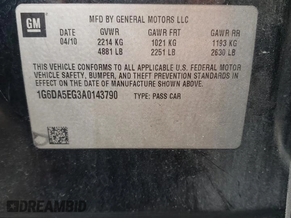 2010 Cadillac CTS with VIN 1G6DA5EG3A0143790, listed as a Copart auction lot 55040923 with 154,130 mi miles and Salvage Title. Bid and sale history available at DreamBid. Image 12.