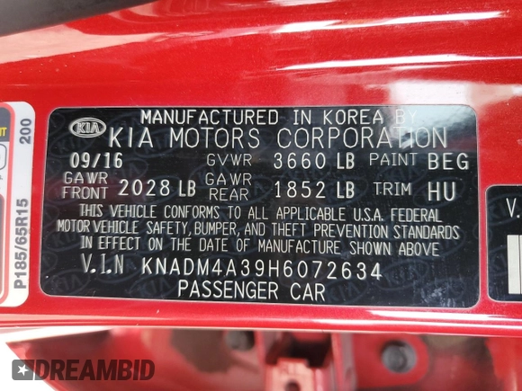 2017 Kia Rio LX with VIN KNADM4A39H6072634, listed as a Copart auction lot 47130575 with 67,465 mi miles and Salvage Title. Bid and sale history available at carsss.com. Image 15.