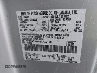 2002 Ford F-150 XL with VIN 2FTRX18W02CA59160, listed as a IAAI auction lot 41610058 with 190,608 mi miles and . Bid and sale history available at DreamBid. Image 9.