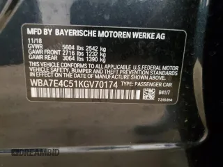 2019 BMW 7 Series 740i xDrive with VIN WBA7E4C51KGV70174, listed as a Copart auction lot 54117075 with 48,743 mi miles and Salvage Title. Bid and sale history available at carsss.com. Image 12.