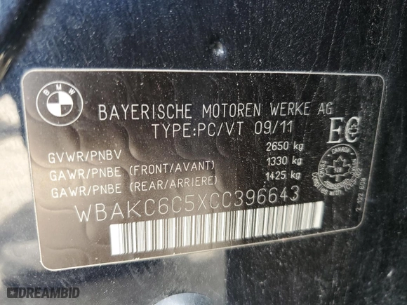 2012 BMW 7 Series 750i xDrive with VIN WBAKC6C5XCC396643, listed as a Copart auction lot 67945534 with 0 mi miles and Clean Title. Bid and sale history available at carsss.com. Image 12.