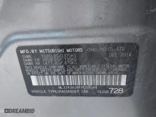 2015 Mitsubishi Mirage DE with VIN ML32A3HJ8FH038044, listed as a IAAI auction lot 41173545 with 84,691 mi miles. Bid and sale history available at carsss.com. Image 9.