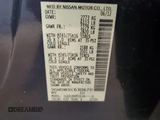 2012 Nissan Pathfinder LE z VIN 5N1AR1NB3CC630670, wystawiony jako Copart lot #57514765 z przebiegiem 92 019 mil mil oraz Szkoda całkowita • Salvage title. Historia ofert i sprzedaży dostępna na DreamBid. Obrazek 13.