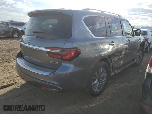 2020 Infiniti QX80 LUXE with VIN JN8AZ2NE4L9250677, listed as a Copart auction lot 72859574 with 96,483 mi miles and Salvage Title. Bid and sale history available at carsss.com. Image 3.