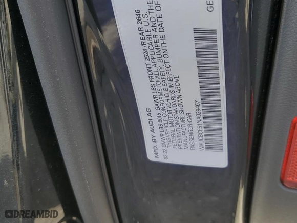 2022 Audi A5 Sportback Premium Plus with VIN WAUCBCF51NA029467, listed as a Copart auction lot 81144114 with NaN miles and Salvage Title. Bid and sale history available at carsss.com. Image 14.