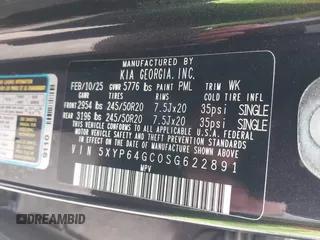 2025 Kia Telluride S with VIN 5XYP64GC0SG622891, listed as a IAAI auction lot 42781011 with 5,960 mi miles and . Bid and sale history available at DreamBid. Image 9.