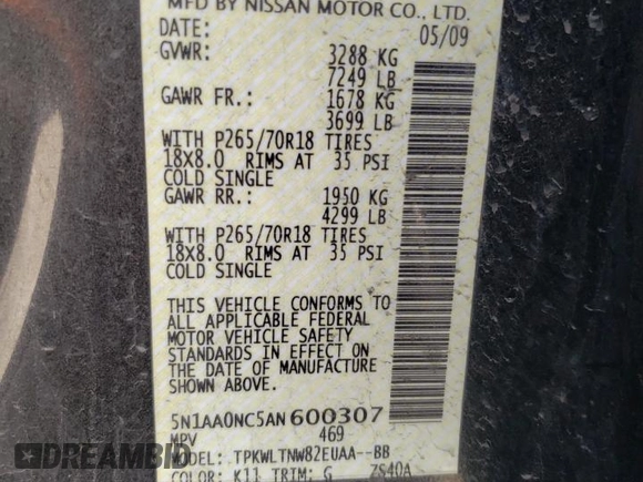 2010 Nissan Armada Titanium z VIN 5N1AA0NC5AN600307, wystawiony jako Copart lot #52793295 z przebiegiem 142 816 mil mil oraz Szkoda całkowita • Salvage title. Historia ofert i sprzedaży dostępna na DreamBid. Obrazek 14.