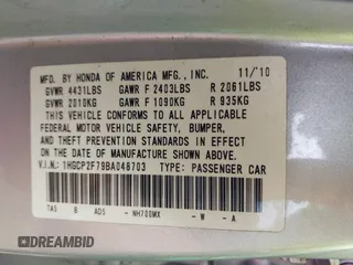 2011 Honda Accord EX with VIN 1HGCP2F79BA048703, listed as a IAAI auction lot 42425363 with 216,233 mi miles and . Bid and sale history available at DreamBid. Image 9.