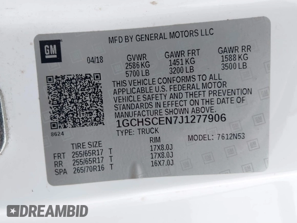 2018 Chevrolet Colorado 2WD LT with VIN 1GCHSCEN7J1277906, listed as a IAAI auction lot 41489549 with Not provided miles and . Bid and sale history available at DreamBid. Image 9.