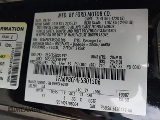 2015 Ford Mustang GT with VIN 1FA6P8CF4F5301506, listed as a IAAI auction lot 41912167 with 59,763 mi miles and . Bid and sale history available at carsss.com. Image 9.