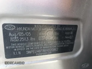 2006 Hyundai Sonata GLS with VIN 5NPEU46F86H020862, listed as a Copart auction lot 54012625 with 96,654 mi miles and Salvage Title. Bid and sale history available at DreamBid. Image 12.