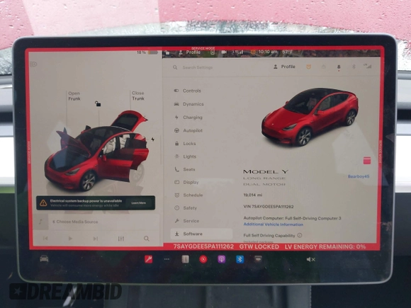 2023 Tesla Model Y Long Range with VIN 7SAYGDEE5PA111262, listed as a IAAI auction lot 42341148 with 19,014 mi miles and . Bid and sale history available at DreamBid. Image 18.