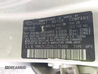2006 Hyundai Tucson GLS with VIN KM8JN12DX6U375368, listed as a IAAI auction lot 42068764 with 136,352 mi miles. Bid and sale history available at carsss.com. Image 9.