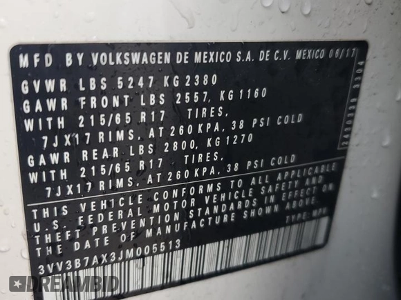 2018 Volkswagen Tiguan SEL с VIN 3VV3B7AX3JM005513, выставлен на аукционе Copart как лот 65977035 с пробегом 250 919 миль миль и Чистый • Clean title. История ставок и продаж доступна на DreamBid. Изображение 13.