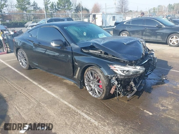 2017 Infiniti Q60 Red Sport 400 with VIN JN1FV7EL1HM700124, listed as a IAAI auction lot 41789570 with 140,841 mi miles and . Bid and sale history available at carsss.com. Image 1.
