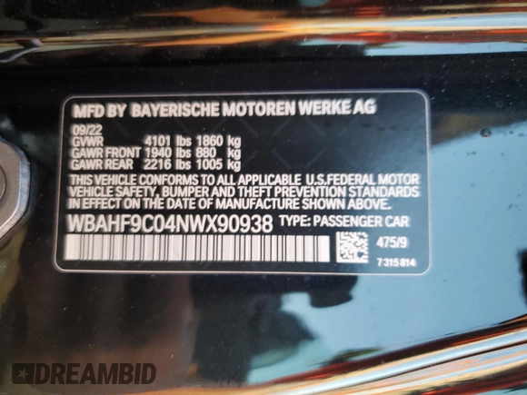 2022 BMW Z4 sDriveM40i with VIN WBAHF9C04NWX90938, listed as a Copart auction lot 74031664 with 7,813 mi miles and Non repairable. Bid and sale history available at DreamBid. Image 12.