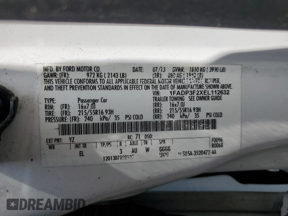 2014 Ford Focus SE with VIN 1FADP3F2XEL112632, listed as a Copart auction lot 55689465 with 135,170 mi miles and Salvage Title. Bid and sale history available at carsss.com. Image 12.