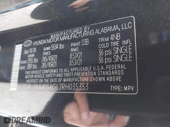 2024 Hyundai Santa Fe Calligraphy z VIN 5NMP54GL2RH035353, wystawiony jako IAAI lot #40972225 z przebiegiem 14 409 mil mil oraz . Historia ofert i sprzedaży dostępna na DreamBid. Obrazek 9.