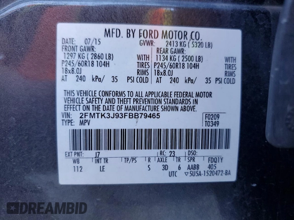 2015 Ford Edge SEL with VIN 2FMTK3J93FBB79465, listed as a Copart auction lot 50404945 with 166,595 mi miles and Clean Title. Bid and sale history available at carsss.com. Image 15.