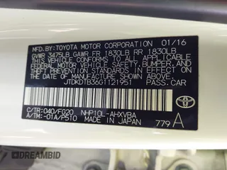 2016 Toyota Prius One with VIN JTDKDTB36G1121951, listed as a IAAI auction lot 42172776 with 94,262 mi miles and . Bid and sale history available at DreamBid. Image 9.