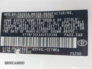 2010 Toyota Camry with VIN 4T1BF3EKXAU559399, listed as a IAAI auction lot 41816889 with 172,033 mi miles and . Bid and sale history available at DreamBid. Image 9.