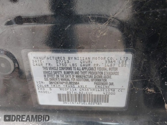 2014 Nissan Versa SV with VIN 3N1CN7AP1EL822984, listed as a IAAI auction lot 42124959 with 126,900 mi miles. Bid and sale history available at carsss.com. Image 9.
