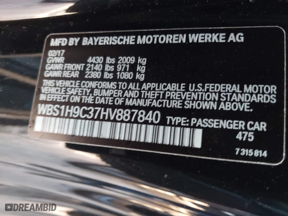 2017 BMW M2 with VIN WBS1H9C37HV887840, listed as a IAAI auction lot 41329798 with 40,942 mi miles. Bid and sale history available at carsss.com. Image 9.