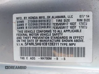 2014 Honda Odyssey EX-L with VIN 5FNRL5H61EB128311, listed as a IAAI auction lot 42334932 with 270,135 mi miles and . Bid and sale history available at DreamBid. Image 9.