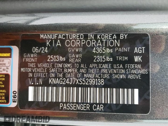 2025 Kia K5 LXS with VIN KNAG24J7XS5299138, listed as a Copart auction lot 48550915 with 8,709 mi miles and Clean Title. Bid and sale history available at carsss.com. Image 13.