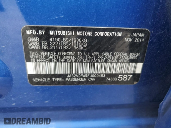 2015 Mitsubishi Lancer SE with VIN JA32V2FW4FU009463, listed as a Copart auction lot 71183674 with 96,870 mi miles and Salvage Title. Bid and sale history available at carsss.com. Image 12.