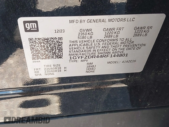 2024 Cadillac XT4 AWD Premium Luxury z VIN 1GYFZDR44RF144801, wystawiony jako IAAI lot #42646613 z przebiegiem 37 358 mil mil oraz . Historia ofert i sprzedaży dostępna na DreamBid. Obrazek 9.