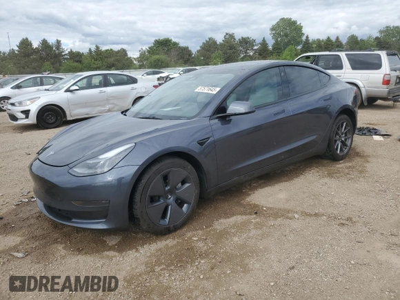 2023 Tesla Model 3 with VIN 5YJ3E1EA3PF672023, listed as a Copart auction lot 57571645 with 18,115 mi miles and Salvage title. Bid and sale history available at DreamBid. Image 1.
