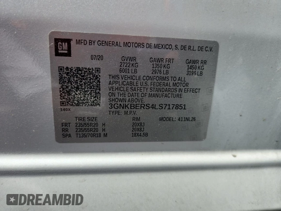 2020 Chevrolet Blazer RS with VIN 3GNKBERS4LS717851, listed as a Copart auction lot 58270685 with 23,674 mi miles and Salvage title. Bid and sale history available at DreamBid. Image 12.