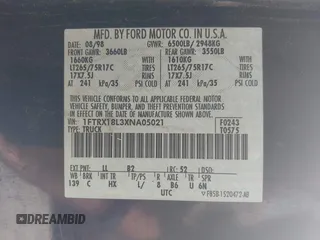 1999 Ford F-150 XL with VIN 1FTRX18L3XNA05021, listed as a IAAI auction lot 42138727 with 1 mi miles. Bid and sale history available at carsss.com. Image 9.
